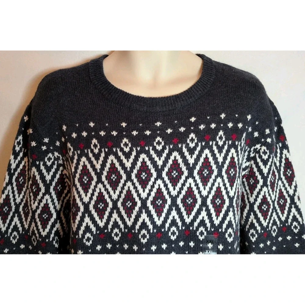 Sonoma Men's Crewneck‎ Sweater Fair Isle Pattern in Navy blue,White, Red 2XL New